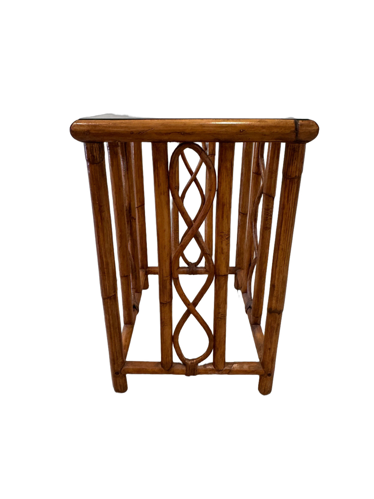 Vintage Burnt Bamboo Rattan Nesting Tables with Glass Tops, Set of 3, c. 1970s