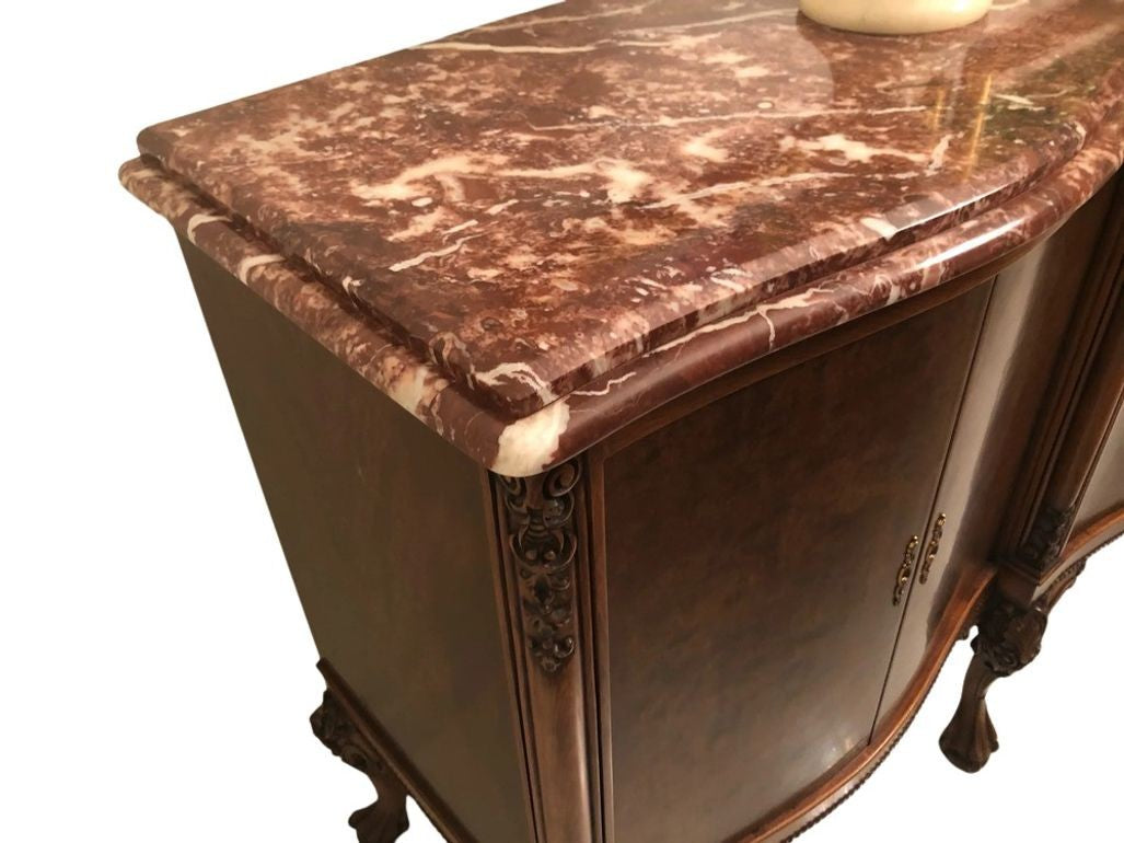 Traditional Italian Rosso Laguna Marble Top Buffet/Sideboard/Credenza, c. 1990s
