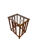 Vintage Burnt Bamboo Rattan Nesting Tables with Glass Tops, Set of 3, c. 1970s