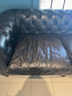 Restoration Hardware Kensington Ebony Leather Sofa with 44” depth and Luxe Down Feather Fill