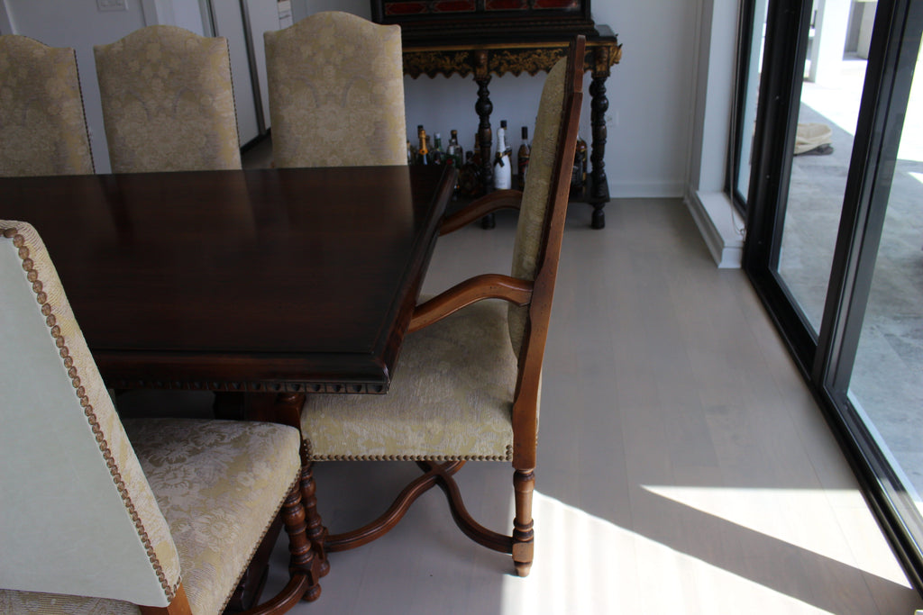 Vintage Provence Collection by Bussandri Louis XIV Style Fabric & Leather Dining Chairs, Set of 10, c. 2003