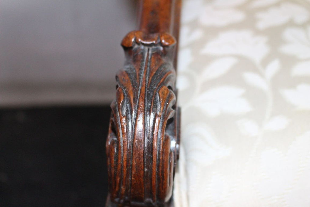 Antique French  Louis XIV Style Carved Walnut Ivory White Arm Chairs - Set of 2