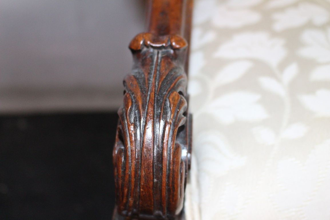 Antique French  Louis XIV Style Carved Walnut Ivory White Arm Chairs - Set of 2