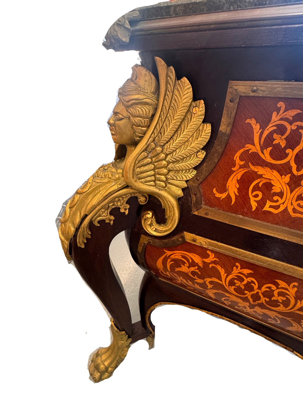 Vintage French Louis XIV Style Walnut Bombe Commode, Mid-20th Century – Marble Top & Ormolu