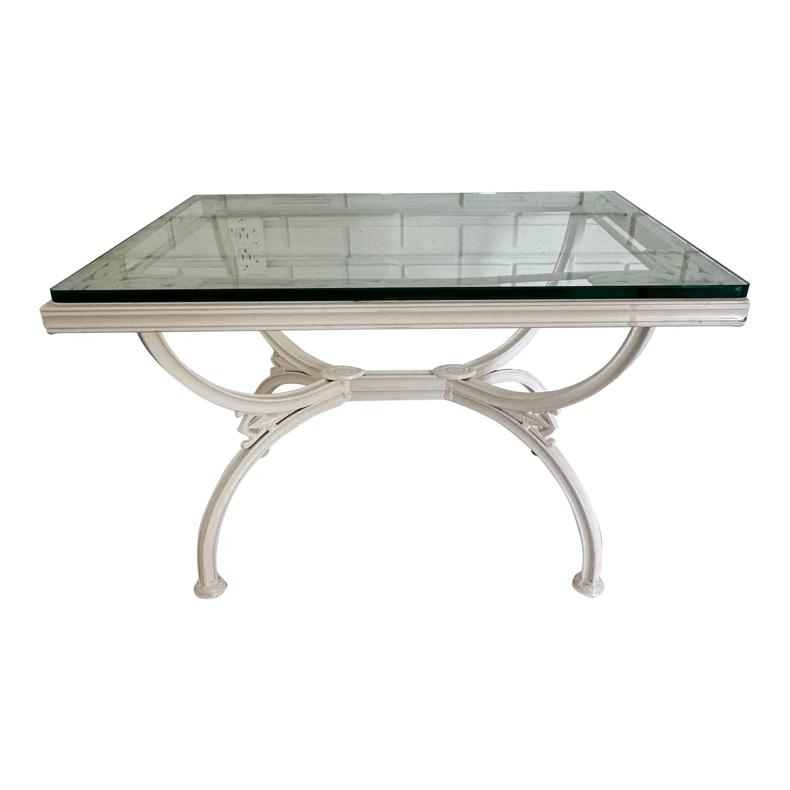 1970s Painted Wrought Iron Indoor/Outdoor Coffee or Side Table with Glass Top