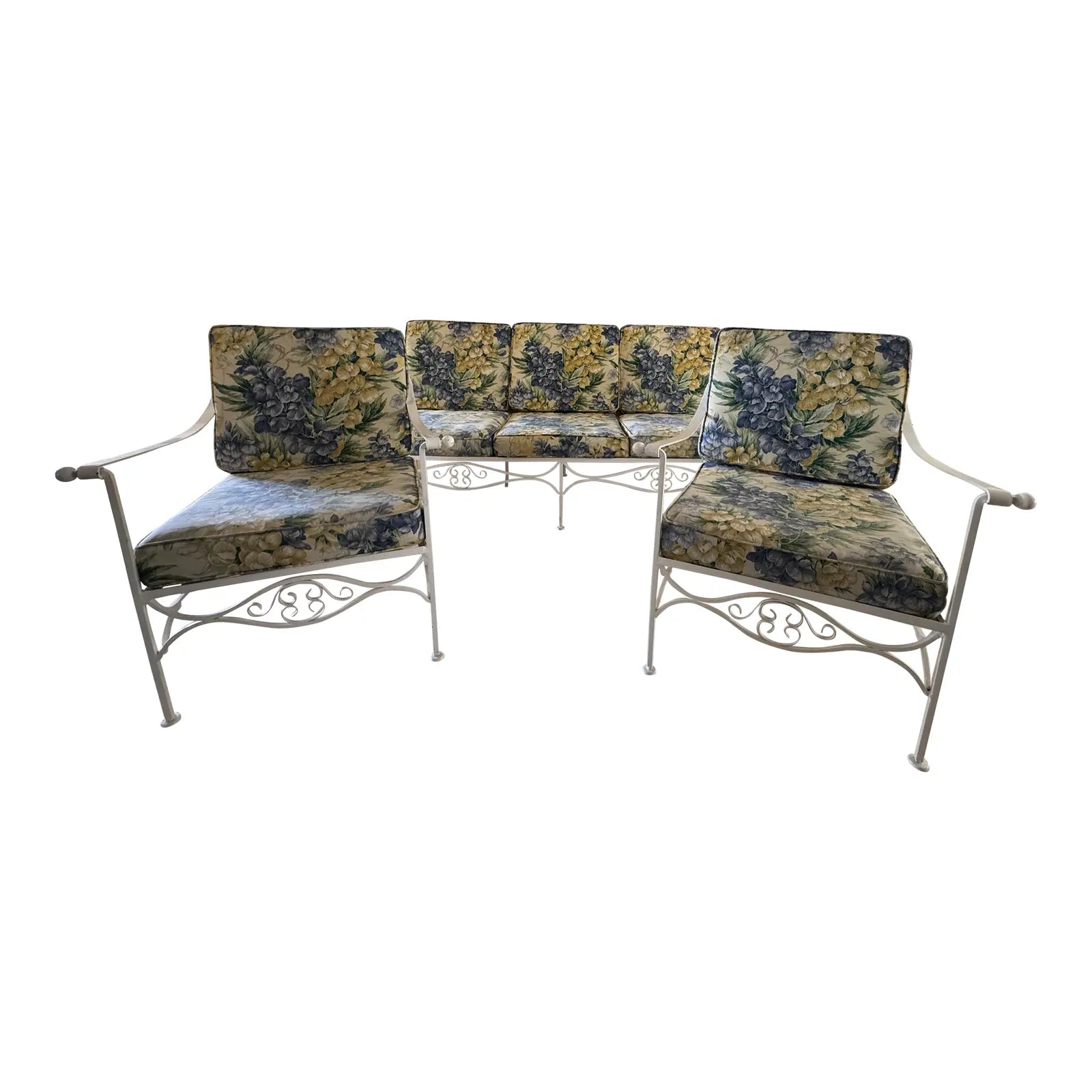 1970s Palm Beach Regency Wrought Iron Patio Set - Sofa and 2 Arm Chairs