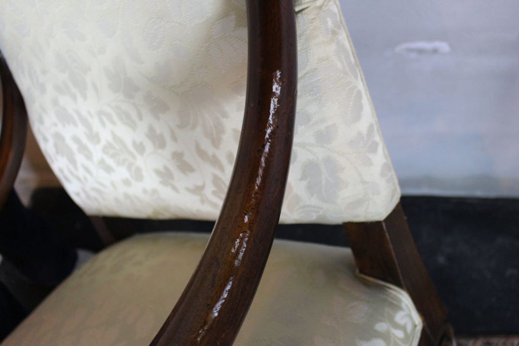 Antique French  Louis XIV Style Carved Walnut Ivory White Arm Chairs - Set of 2