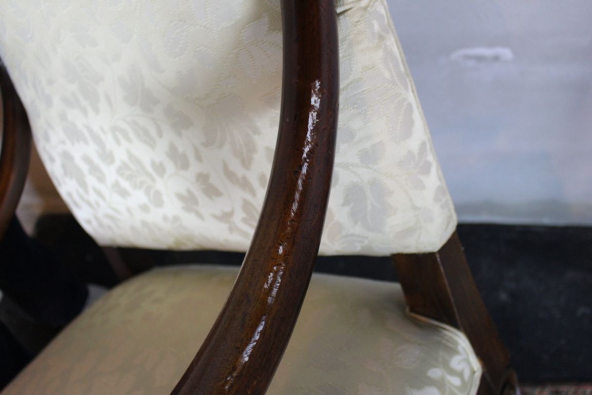 Antique French  Louis XIV Style Carved Walnut Ivory White Arm Chairs - Set of 2