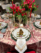 French Toile Tablecloth 120" Round in Red