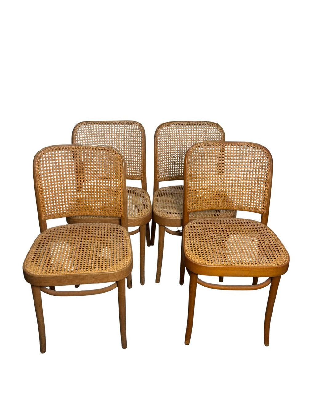 Vintage Thonet No. 811 Style Prague Bentwood & Cane Dining Chairs, Set of 4, c. 1960s–1980s