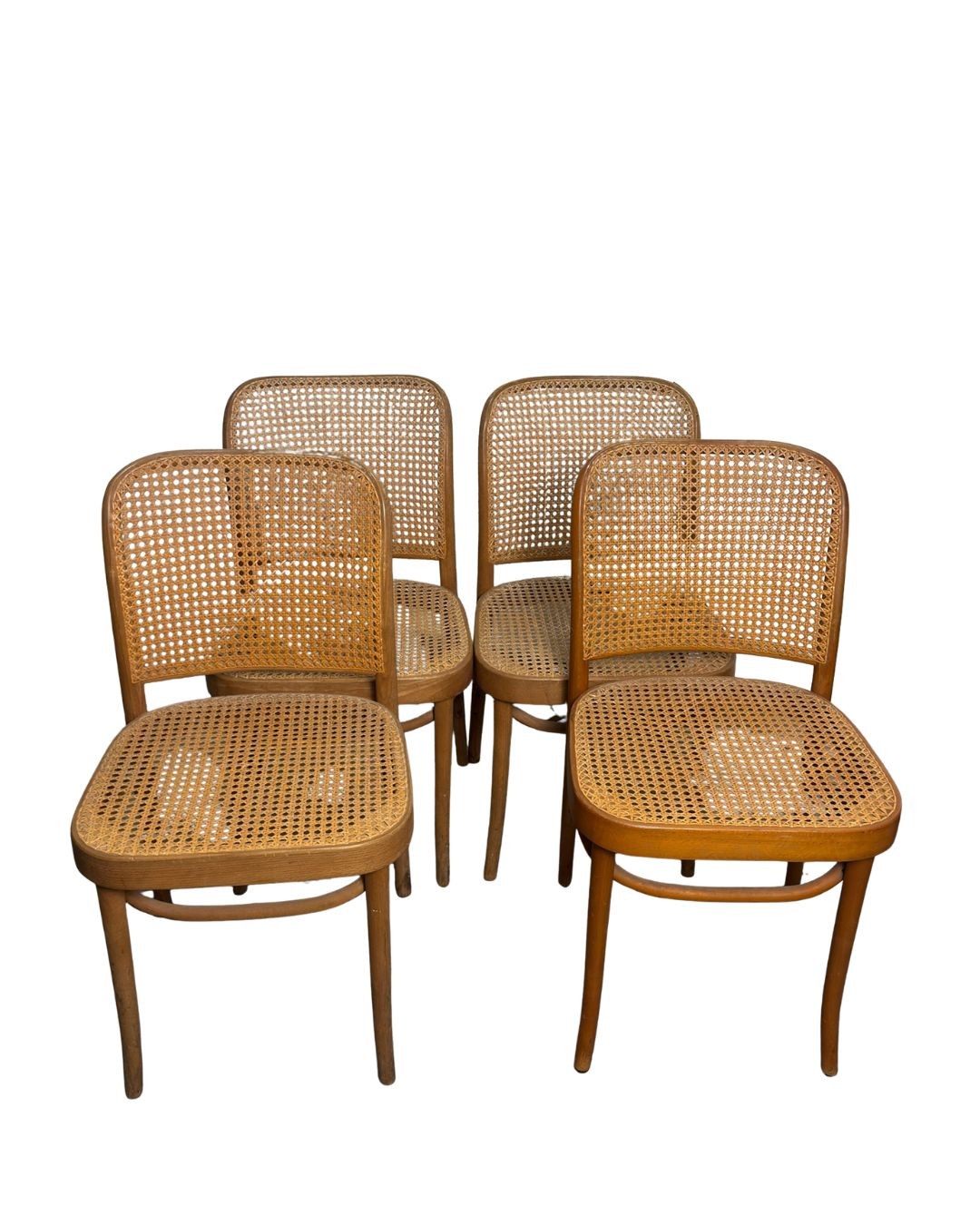 Vintage Thonet No. 811 Style Prague Bentwood & Cane Dining Chairs, Set of 4, c. 1960s–1980s