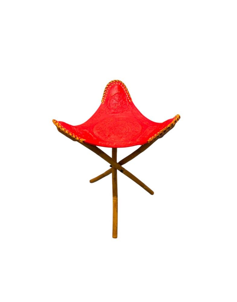 Vintage 1960s Mexican Leather Tripod Folding Stools