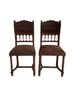 Antique 19th Century French Henry II Style Walnut Dining/Side/Accent Chairs With Suede Upholstery - Set of Two