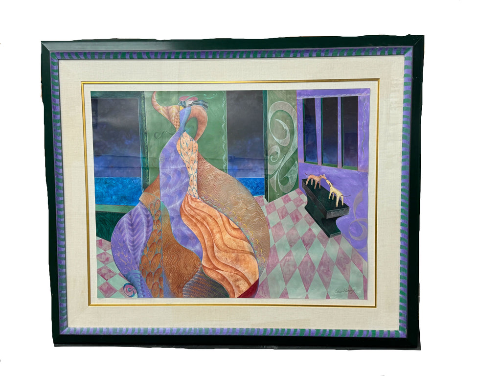 The Kiss by Patricia Bomberg - Original Watercolor on Paper 68x56 framed, 49.5x38 actual, Signed