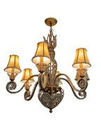 Vintage 1960s Regency Six Arm Chandelier with Gilt Iron and Crystal Beads