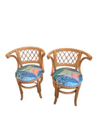 Vintage Bamboo & Rattan Barrel-Back Bistro Honeymoon Chairs, Pair, c. 1970s