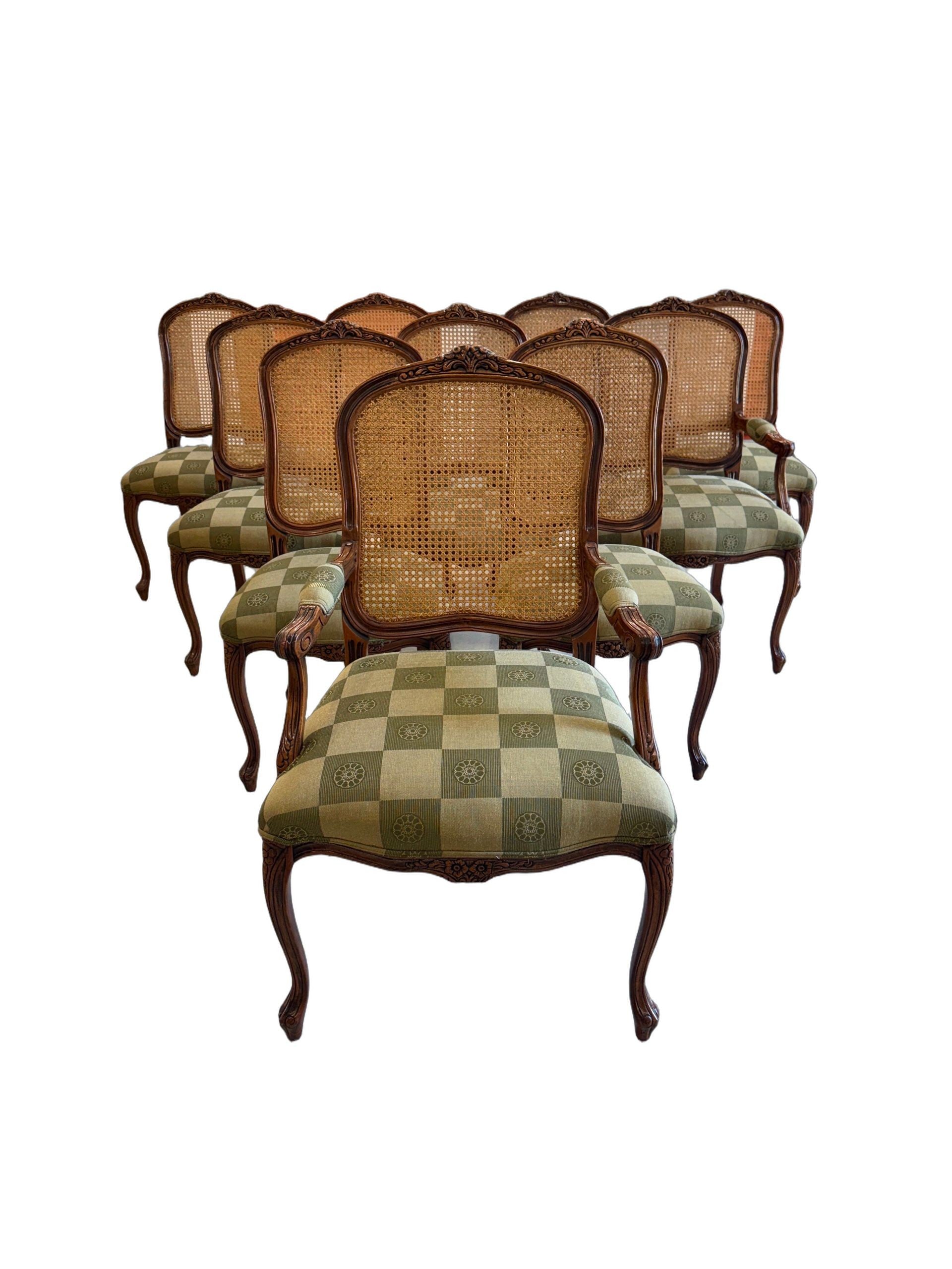 Vintage Louis XV Style Cane Back Dining Chairs - Set of 10