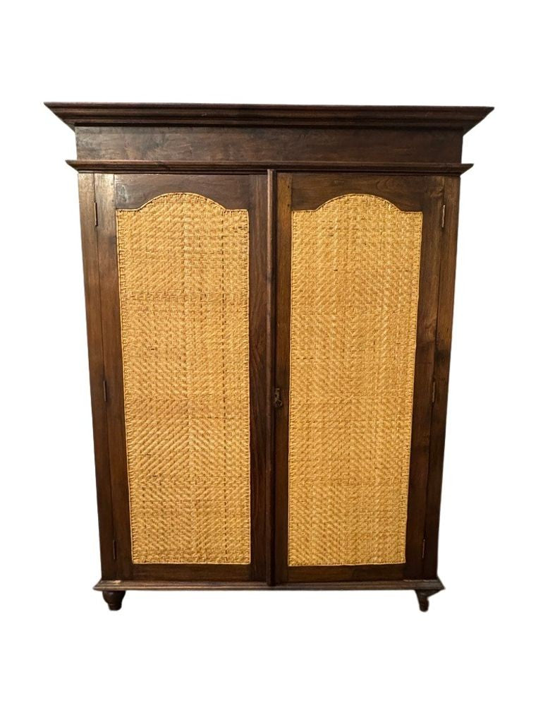 Vintage Indonesian Armoire with Natural Rattan Door Panels, c. 1990s