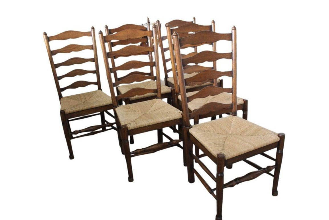 Vintage Ladderback Rush Seat Side Chairs Set of 6