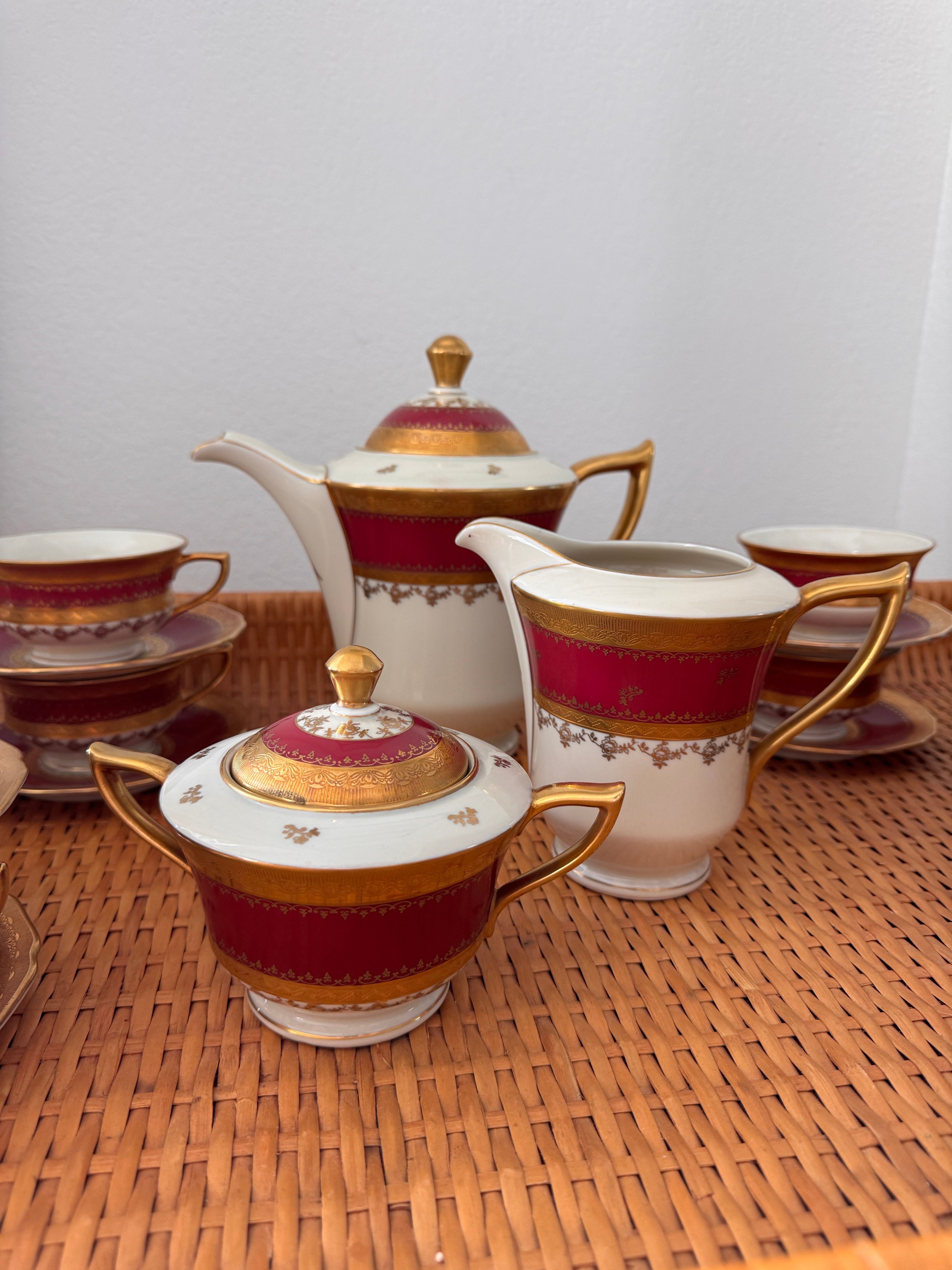 Vintage Carlsbad Fine China, Gloria, Tea Set with Service for 12, Czechoslovakia, c. 1930s