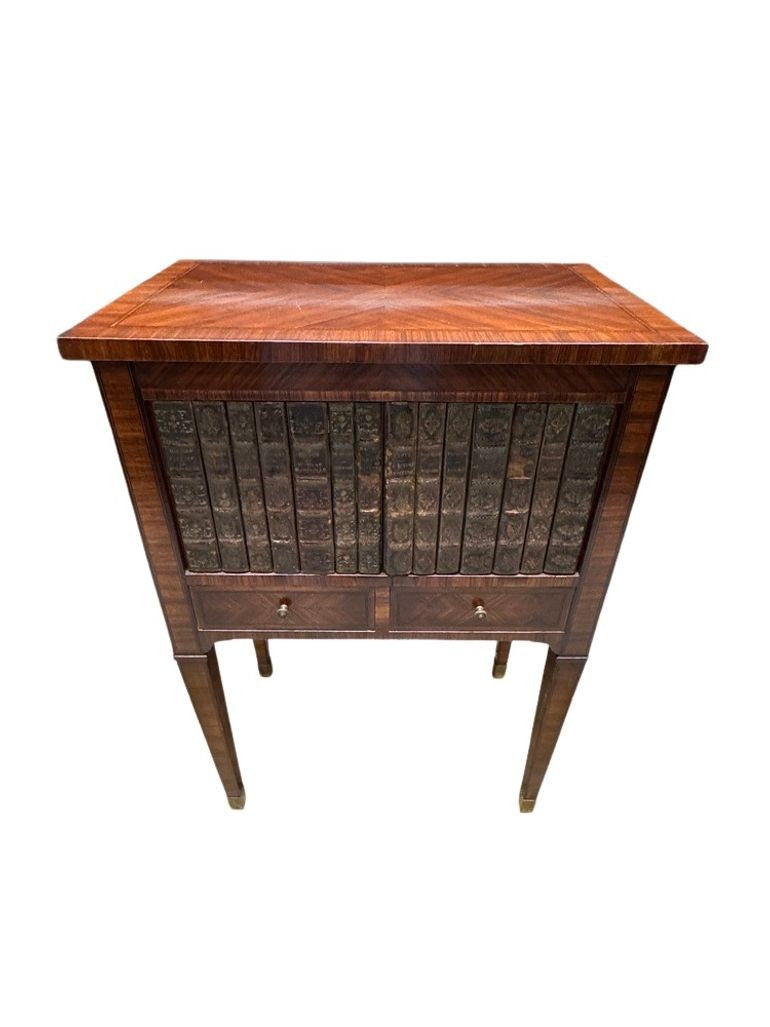Antique French Louis XVI Style Marquetry Faux-Book Facade Cabinet with Pull-Out Sides, Late 19th Century