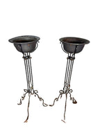Antique Wrought Iron Plant Stands with Pot - Set of 2