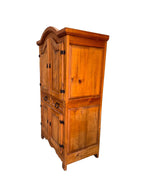 1980s Rustic Solid Pine Storage Armoire with Wrought Iron Accents, Mexico