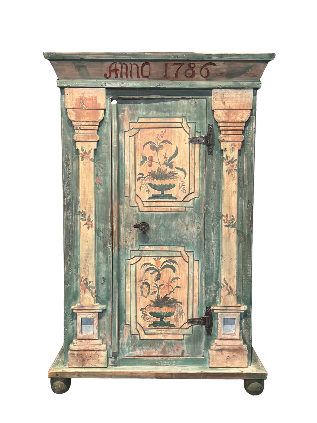 Custom-Made Italian Style Folk-Painted Farmhouse Armoire Cabinet, c. 1990s