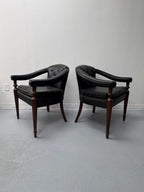 Vintage Tufted Leather Barrel-Back Tub Armchairs, Pair, c. 1970s