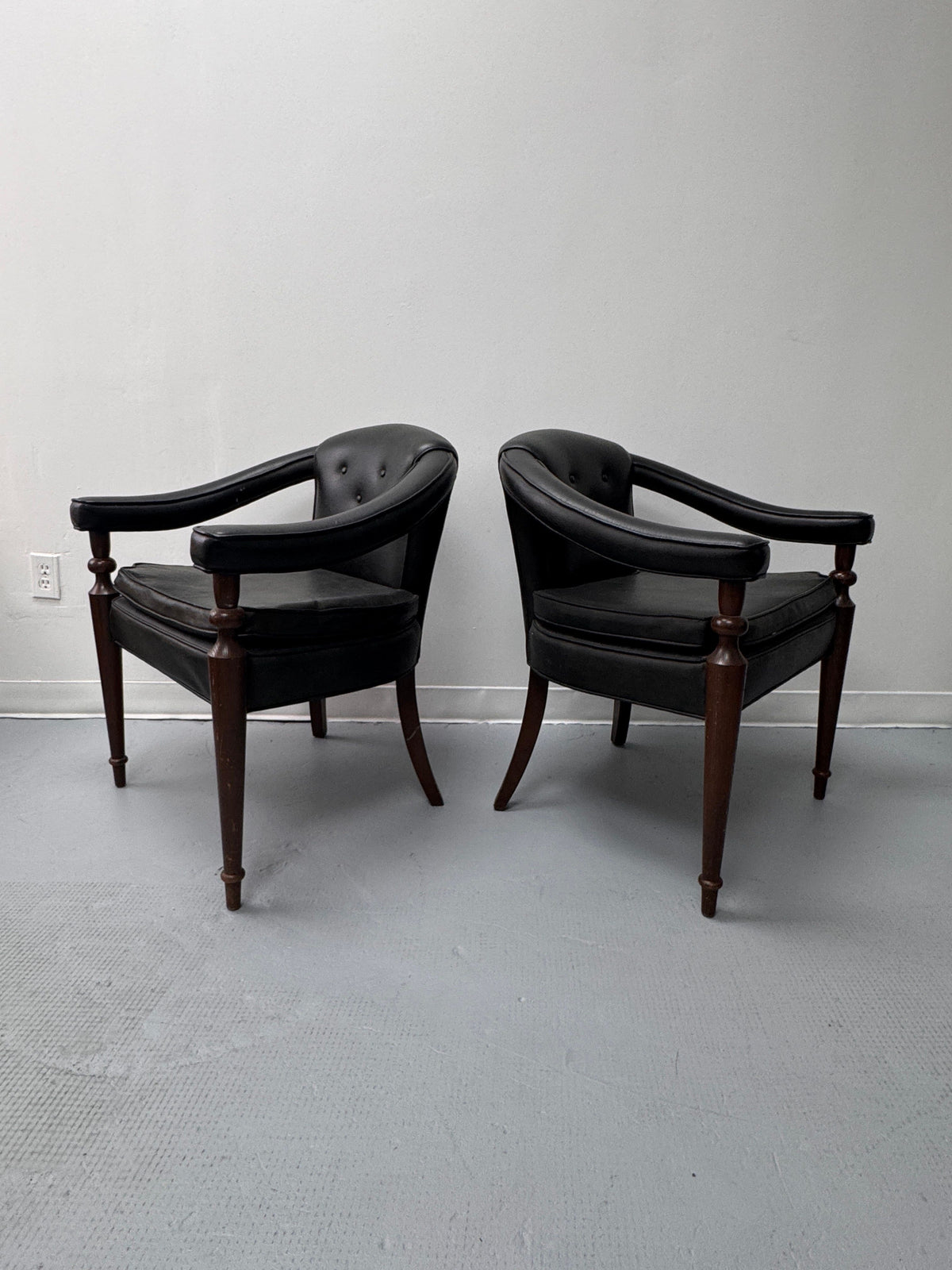 Vintage Tufted Leather Barrel-Back Tub Armchairs, Pair, c. 1970s
