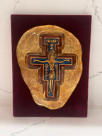 Vintage Murano Glass Crucifix Wall Plaque – San Damiano Style on Velvet