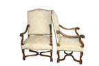 Antique French Louis XIV Style Nail Head Upholstered Arm Chairs - Set of 2