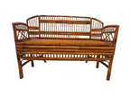 Vintage Brighton Pavilion Style Burnt Bamboo & Cane Settee Bench, c. 1970s