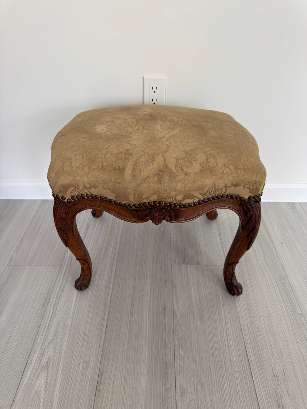 Antique Louis XV Style Bench or Footstool with Nailhead Trim