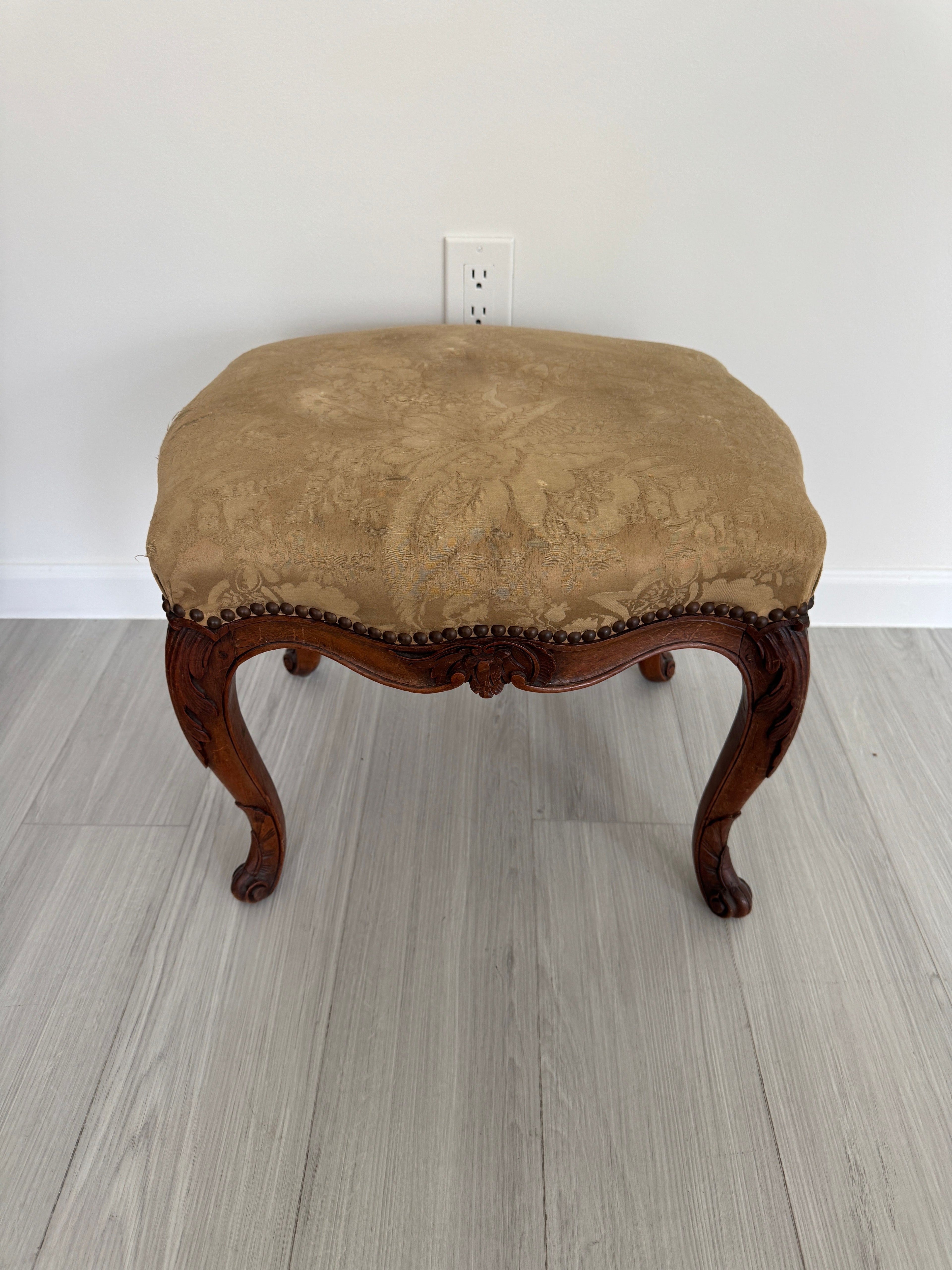 Antique Louis XV Style Bench or Footstool with Nailhead Trim