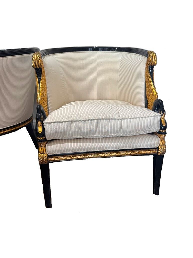 Vintage French Empire Style / Hollywood Regency Swan Tub Chairs - Set of 2