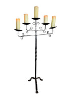 Antique Wrought Iron Floor Candelabras - Holds Five Candles - Set of 2