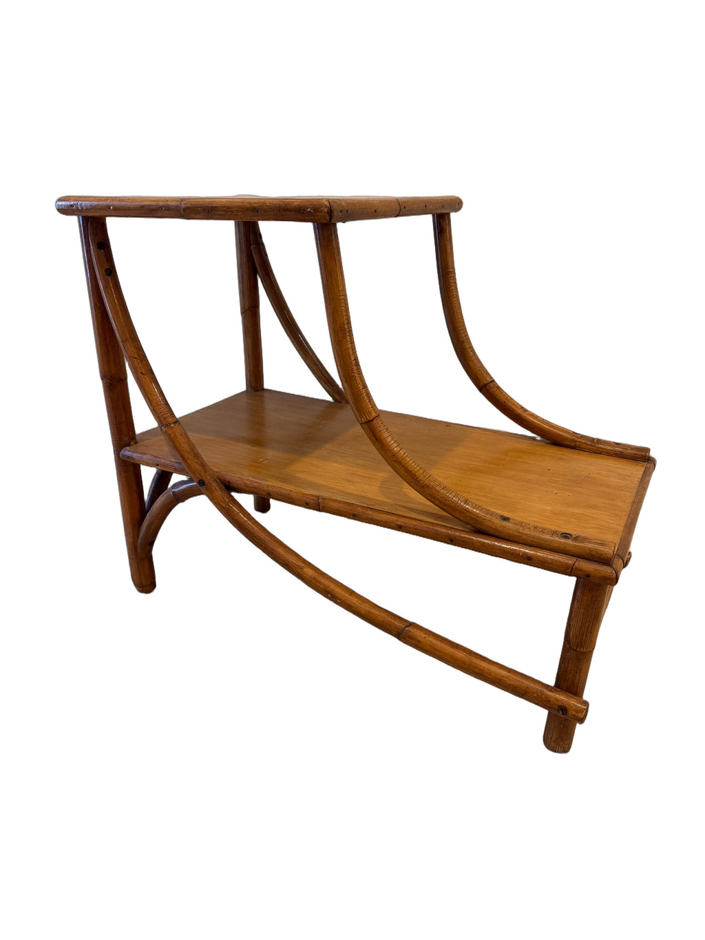Vintage Heywood-Wakefield Style Rattan & Bamboo Two-Tier Side Table, c. 1960s