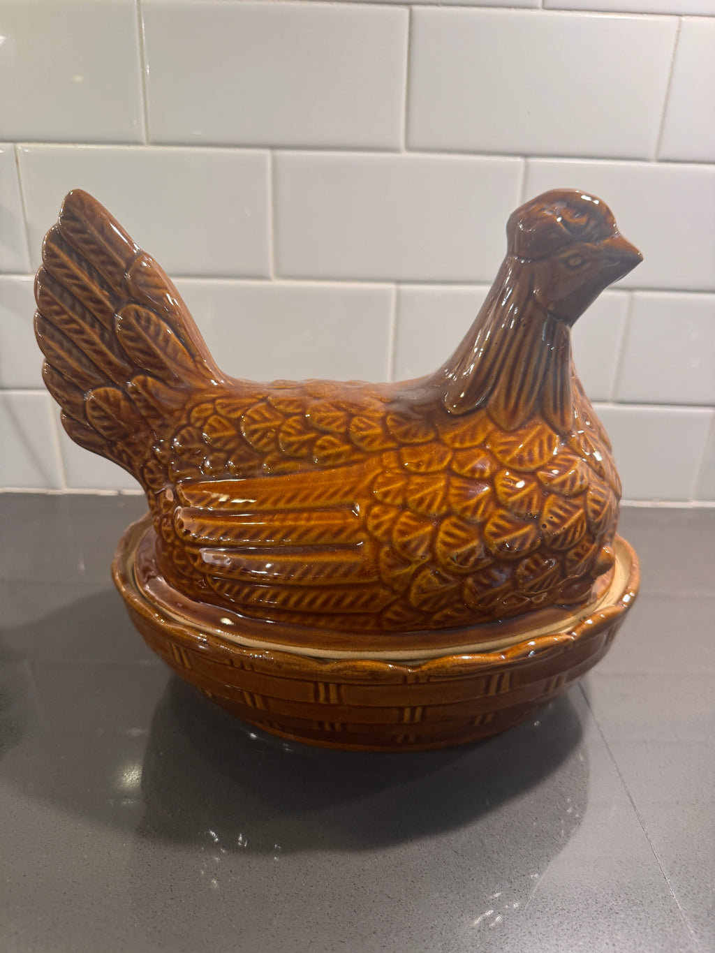 Vintage Ceramic Hens on Nest, c. 1960s