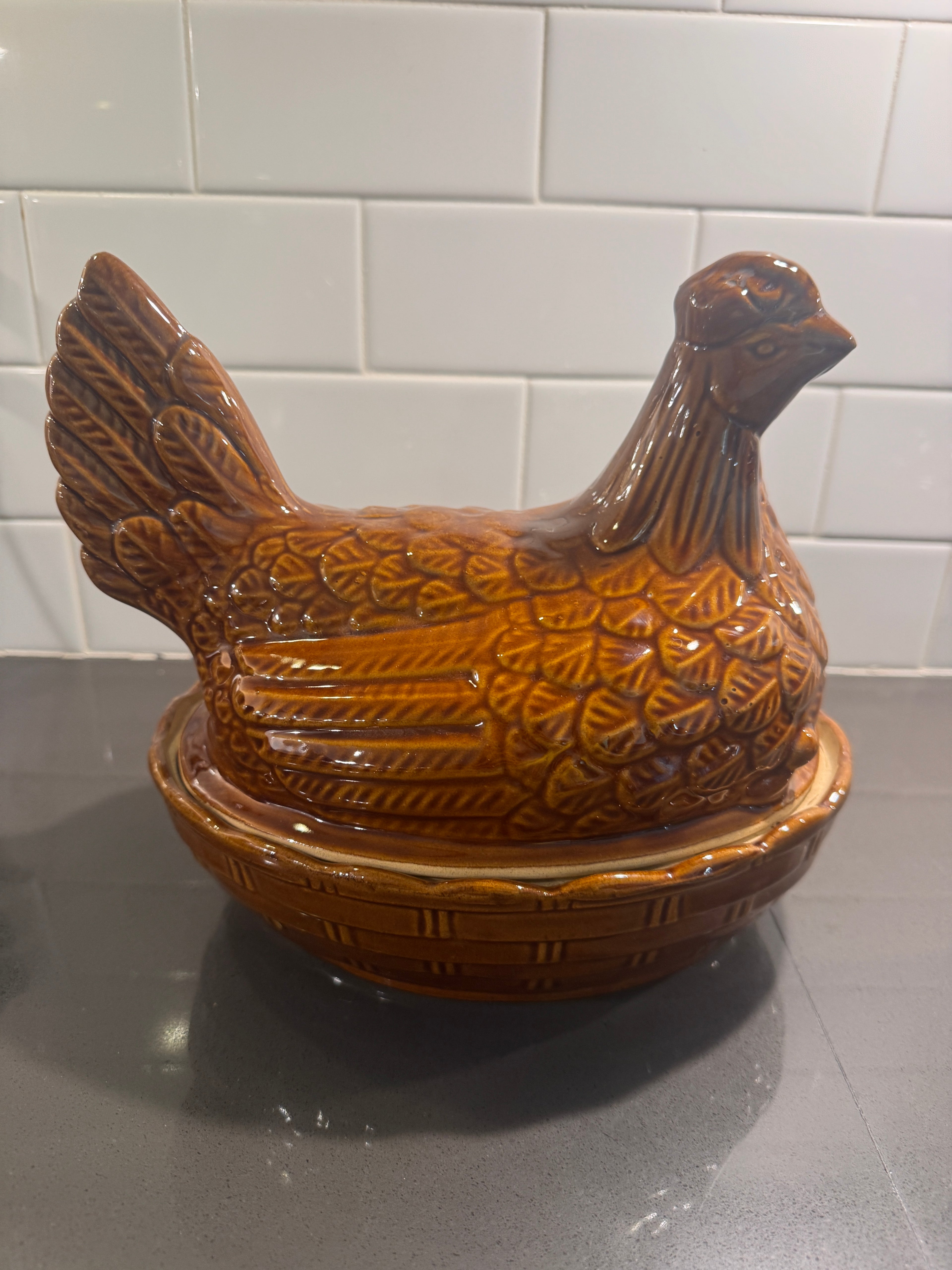 Vintage Ceramic Hens on Nest, c. 1960s