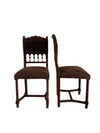 Antique 19th Century French Henry II Style Walnut Dining/Side/Accent Chairs With Suede Upholstery - Set of Two