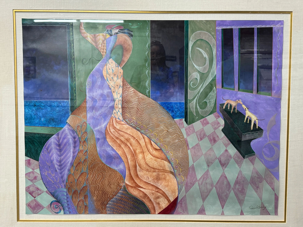 The Kiss by Patricia Bomberg - Original Watercolor on Paper 68x56 framed, 49.5x38 actual, Signed