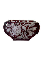 Antique Czech Bohemian  Ruby Red Art Deco Hand Cut to Clear Crystal Bowl, c. 1920