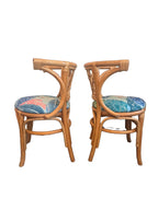 Vintage Bamboo & Rattan Barrel-Back Bistro Honeymoon Chairs, Pair, c. 1970s