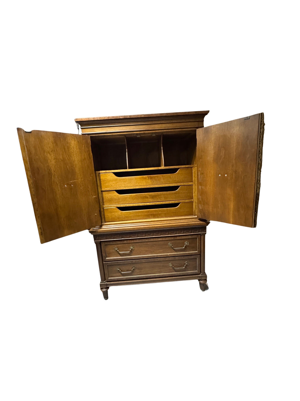Vintage Thomasville Greek Key Armoire in the Hollywood Regency Style, c. 1970s