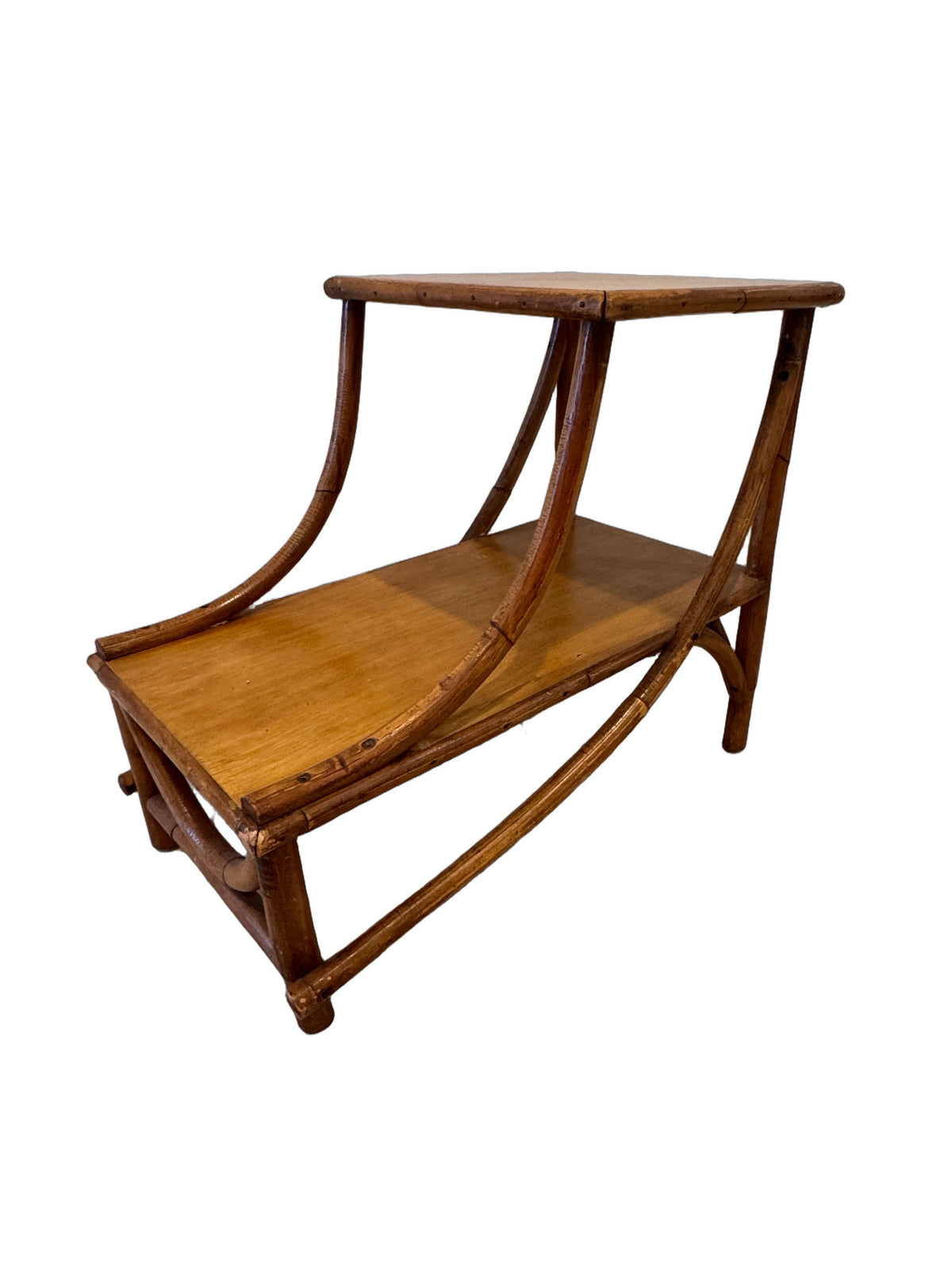 Vintage Heywood-Wakefield Style Rattan & Bamboo Two-Tier Side Table, c. 1960s