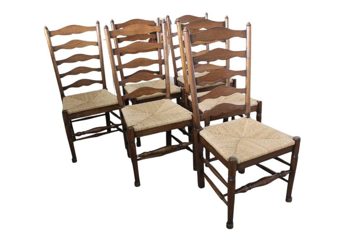 Vintage Ladderback Rush Seat Side Chairs Set of 6