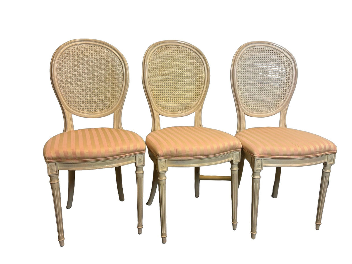 Vintage French Louis XVI Style Oval Cane Back Dining Chairs, Set of 6, c. 1970s