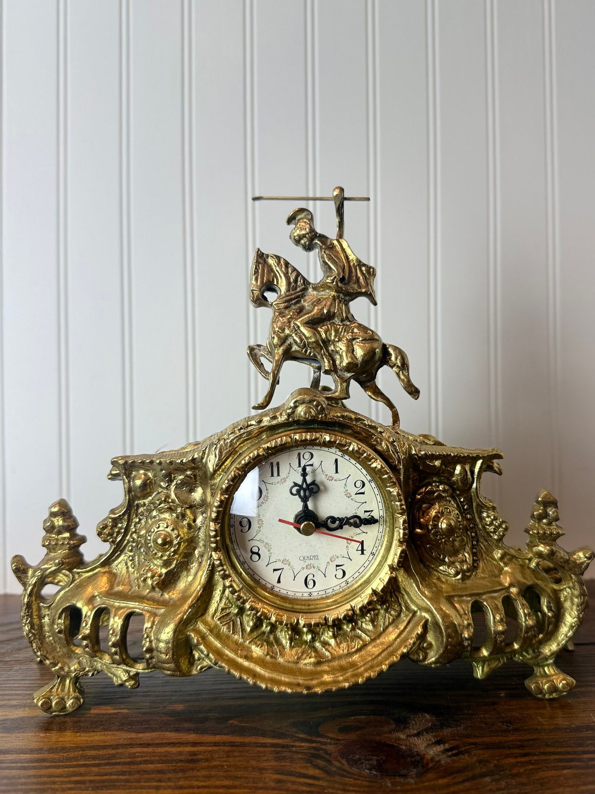 Vintage Rococo Revival Style Brass Mantel Clock, Mid–Late 20th Century