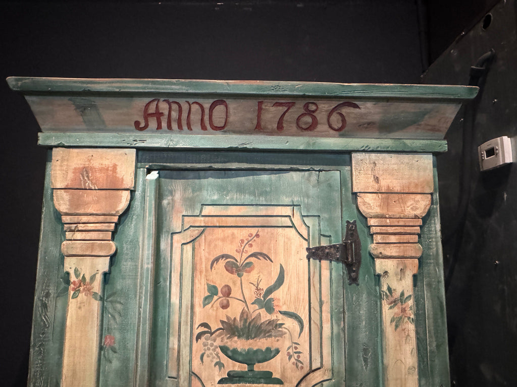 Custom-Made Italian Style Folk-Painted Farmhouse Armoire Cabinet, c. 1990s